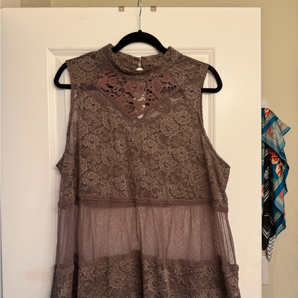 Maurices Lace Sleeveless Blouse in Taupe